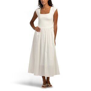 SOFIE THE LABEL Off White Knit To Woven Maxi Dress